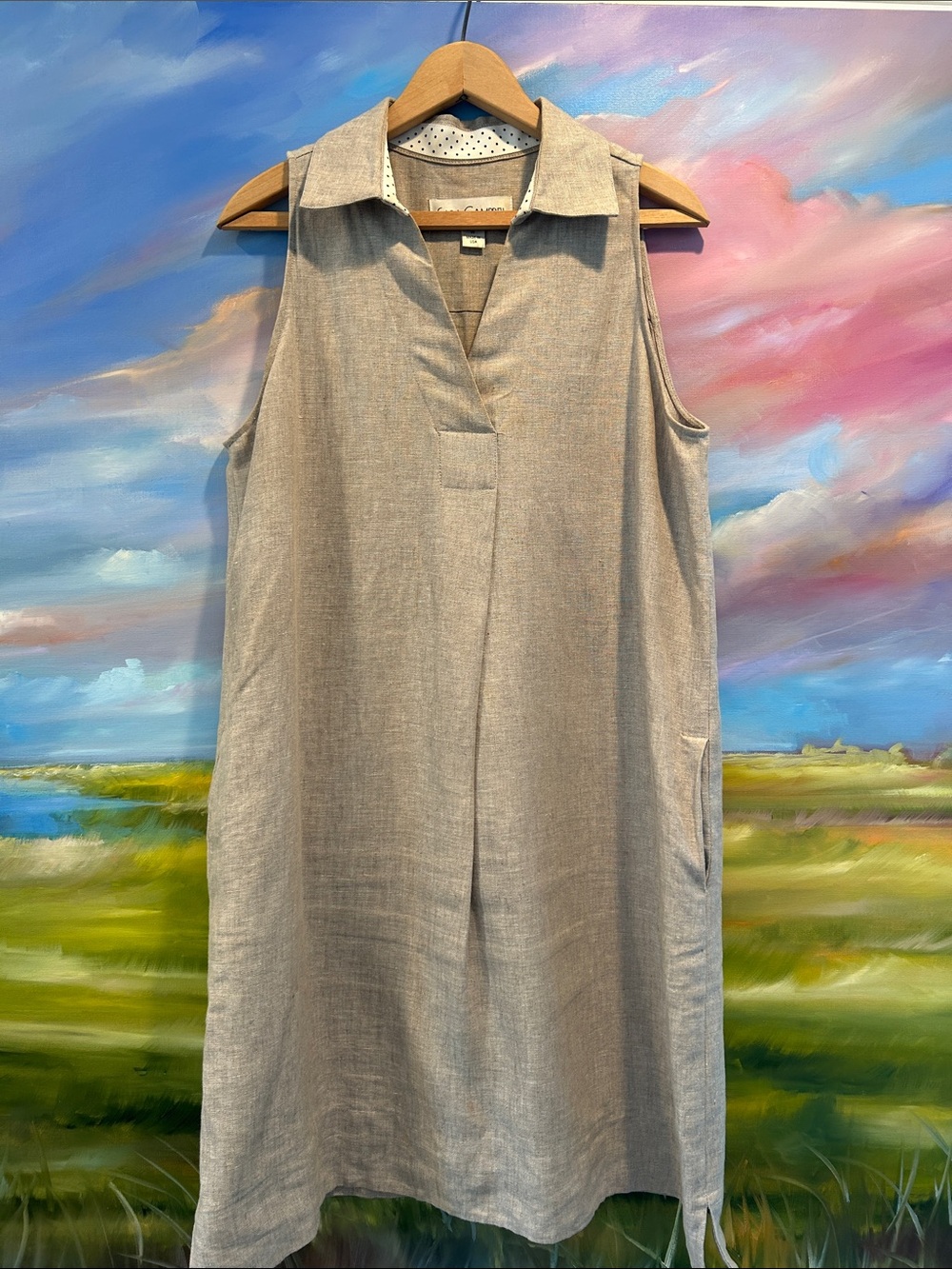 Sleeveless Collared Linen Dress in Natural Linen